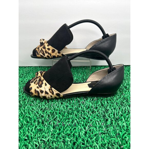 Marc Fisher Sandals Flats women's size10M Leopard Print ‎ Black Peep Toe Dalan 4 - Picture 2 of 8